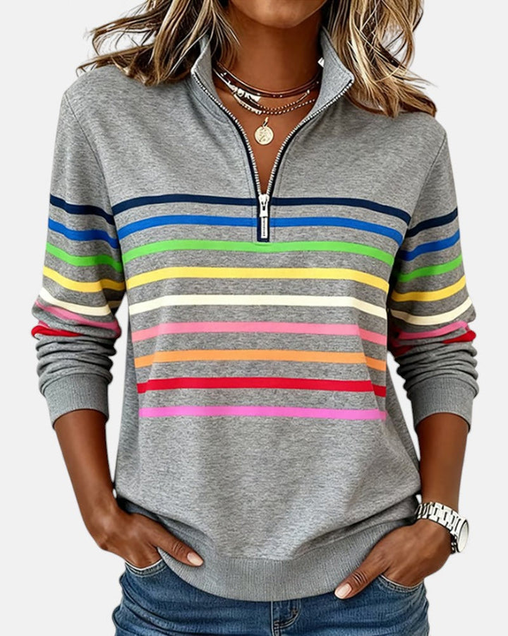 Vienna | Regenbogen gestreifter Zip-Sweatshirt
