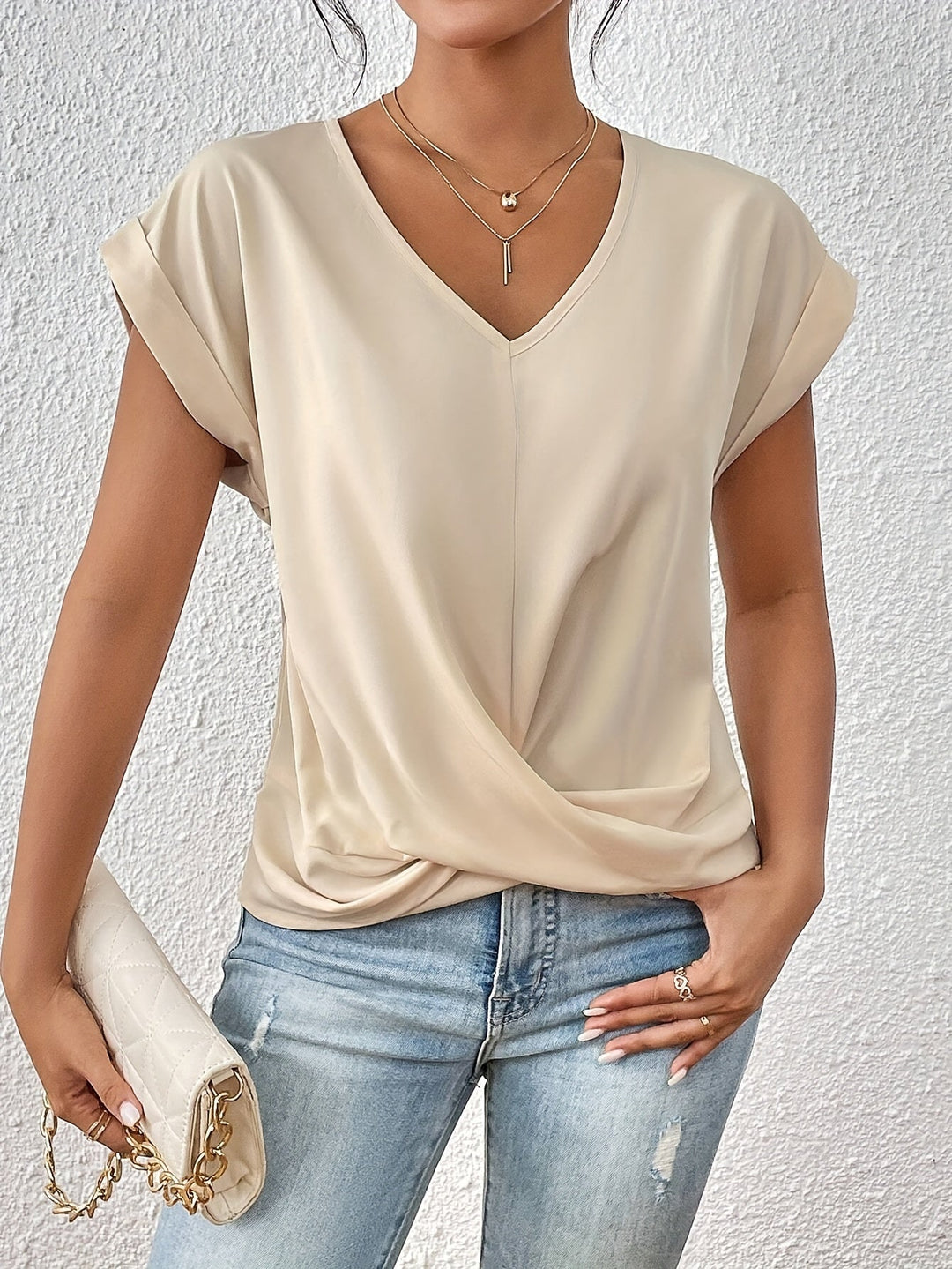 Weiches V-Ausschnitt Top mit eleganter Drapierung