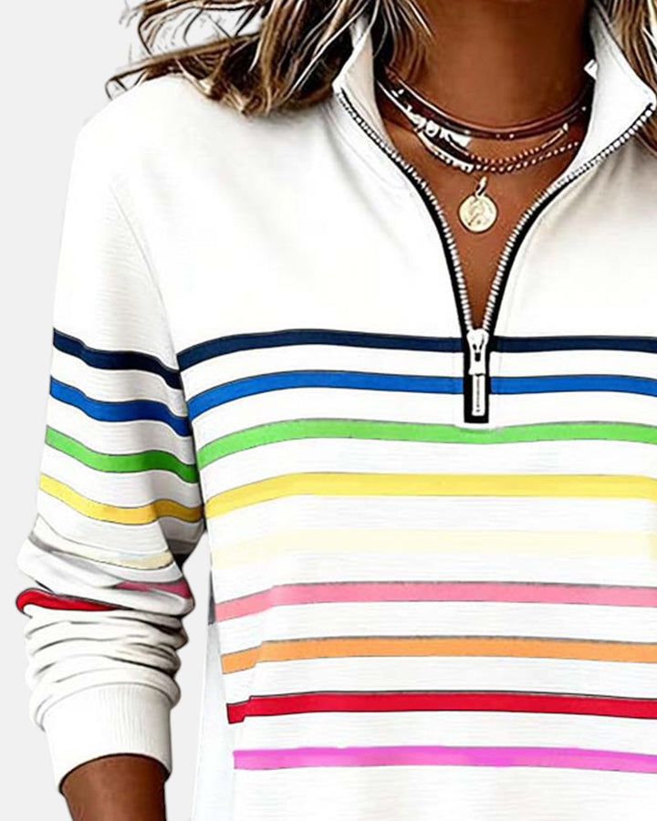 Vienna | Regenbogen gestreifter Zip-Sweatshirt
