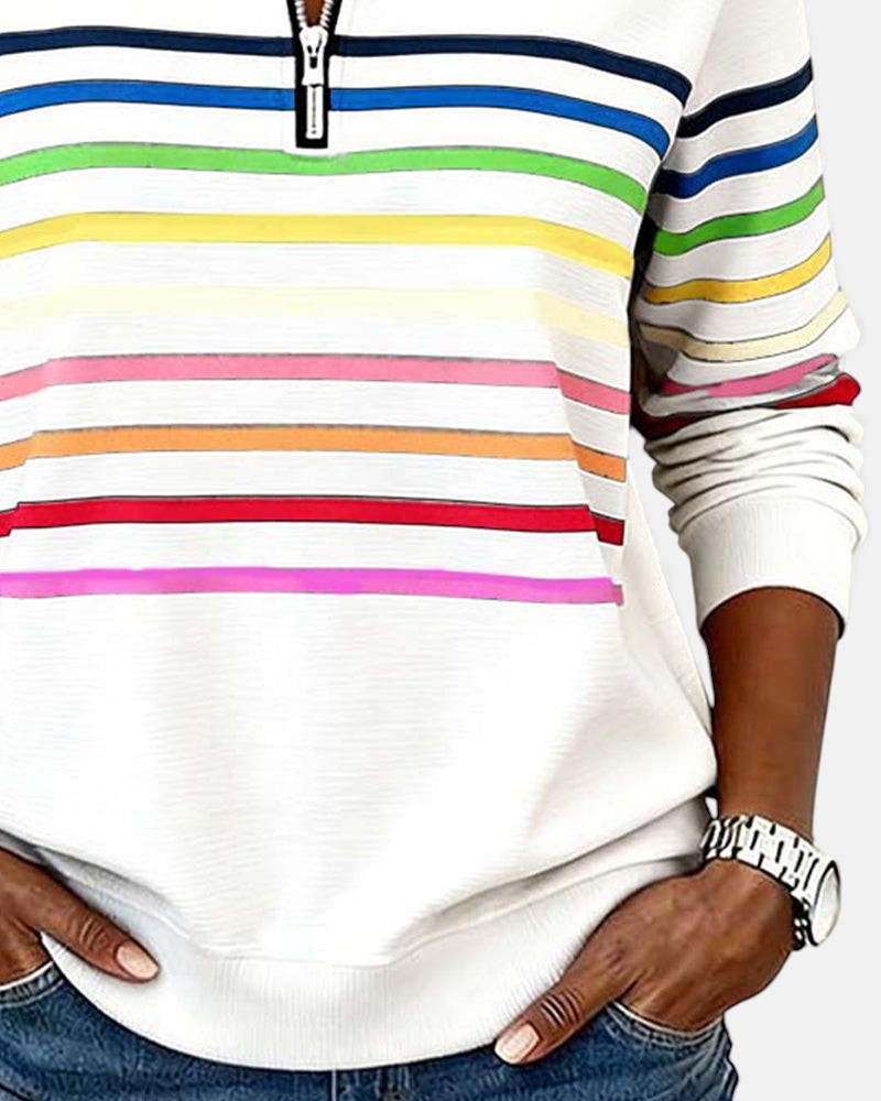 Vienna | Regenbogen gestreifter Zip-Sweatshirt