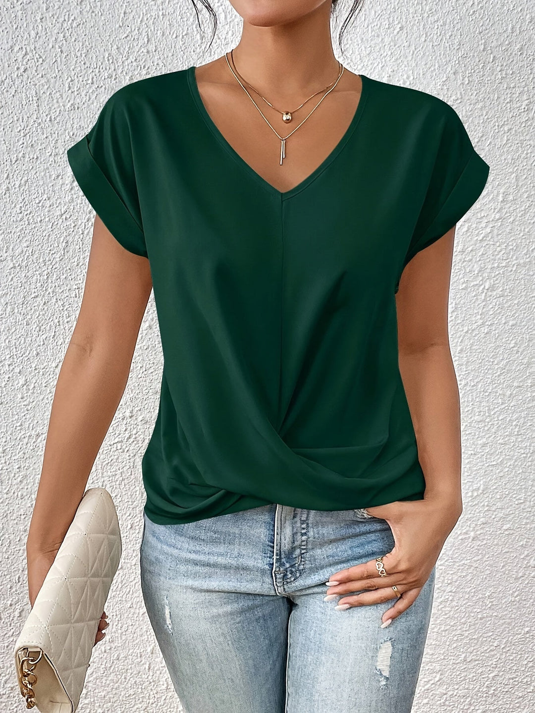 Weiches V-Ausschnitt Top mit eleganter Drapierung