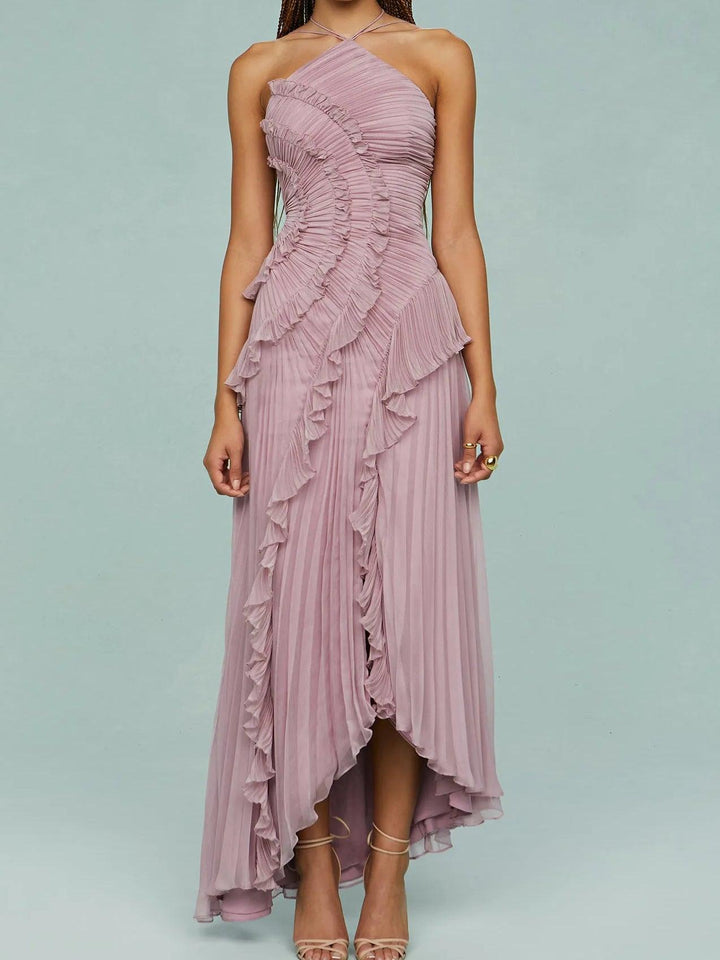 Ruth | Plissiertes Trägerlangkleid mit Schlitzen