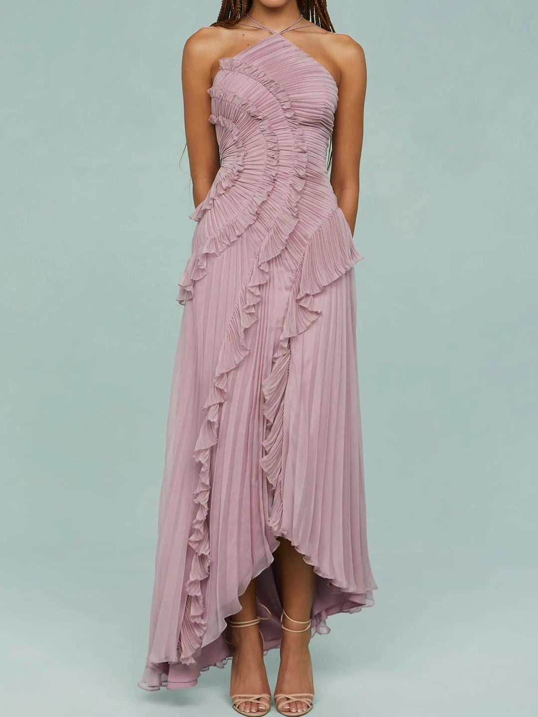 Ruth | Plissiertes Trägerlangkleid mit Schlitzen