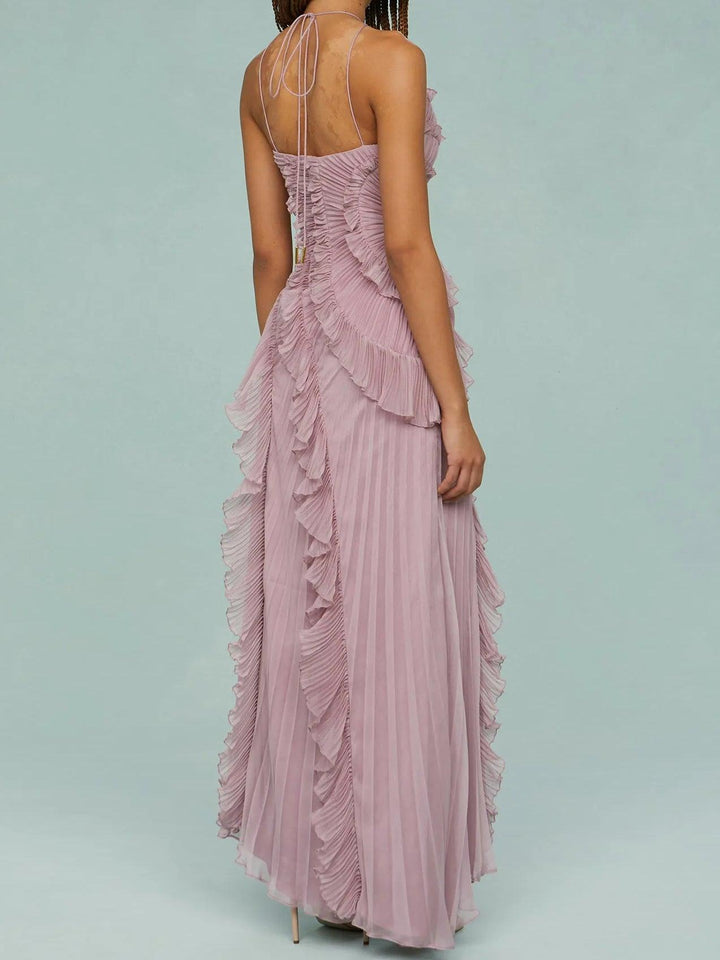 Ruth | Plissiertes Trägerlangkleid mit Schlitzen