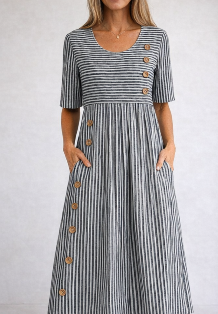 Gestreiftes Kleid mit Knopfdetails
