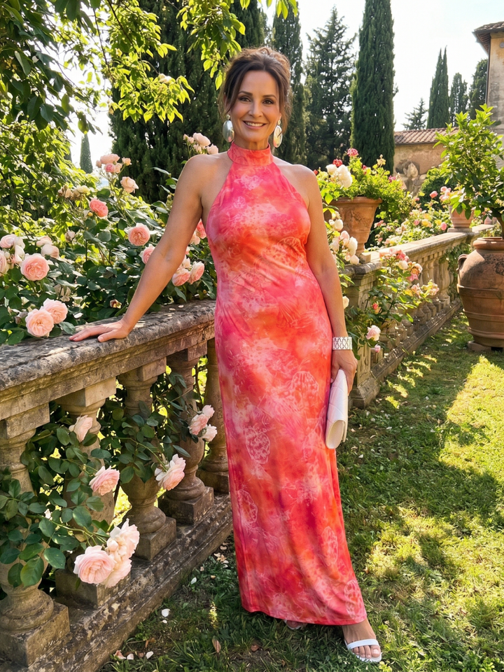Coraline | Halterneck Maxikleid mit Druckmuster