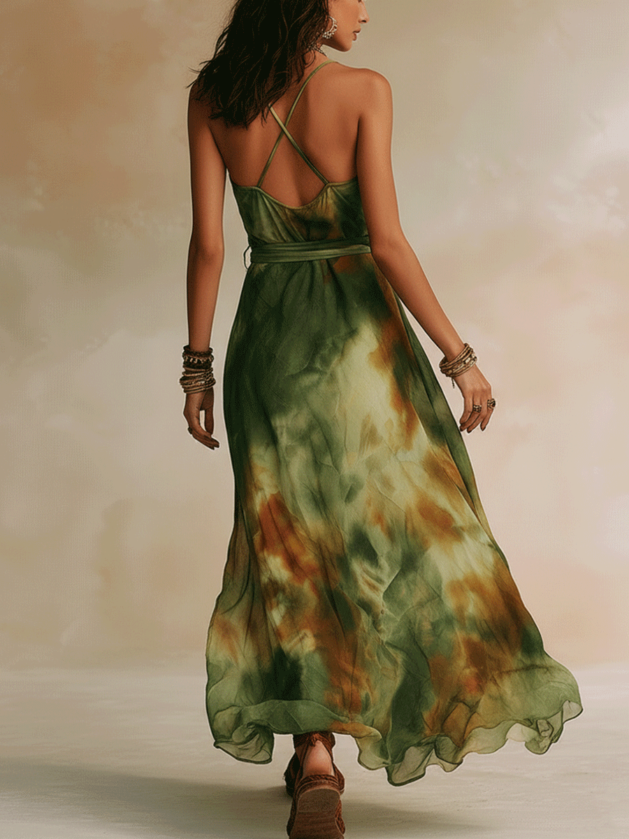 ELIRA | Maxi Kleid Grünes Abstract