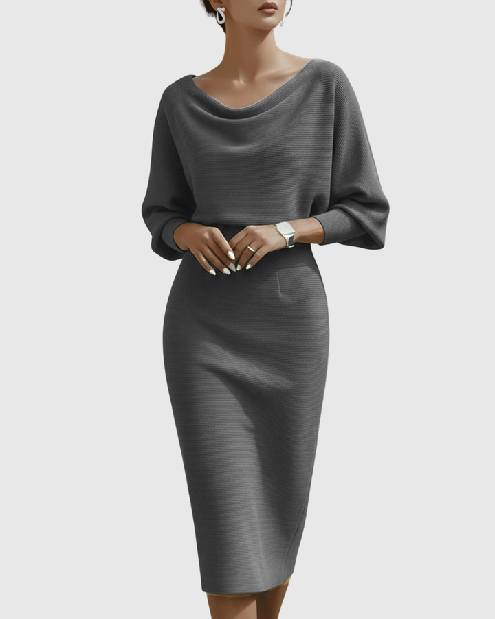 Ismeria | Weißes Drapiertes Batwing Midi-Kleid
