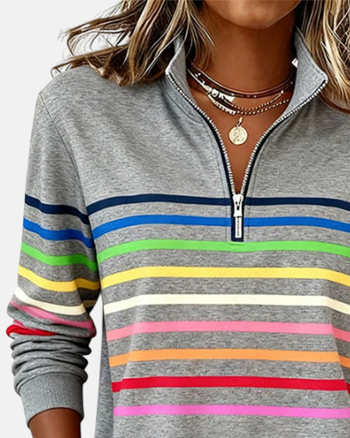 Vienna | Regenbogen gestreifter Zip-Sweatshirt