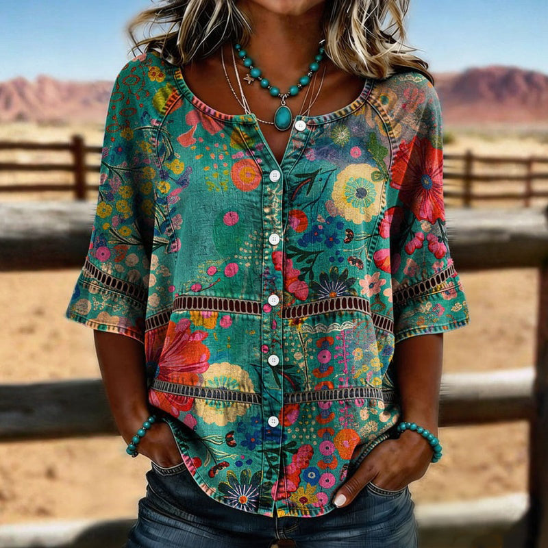 Amandine™ | Vintage-Bluse mit floralem Muster