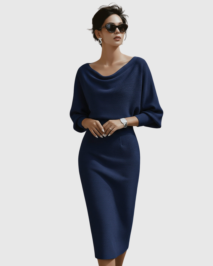 Ismeria | Weißes Drapiertes Batwing Midi-Kleid