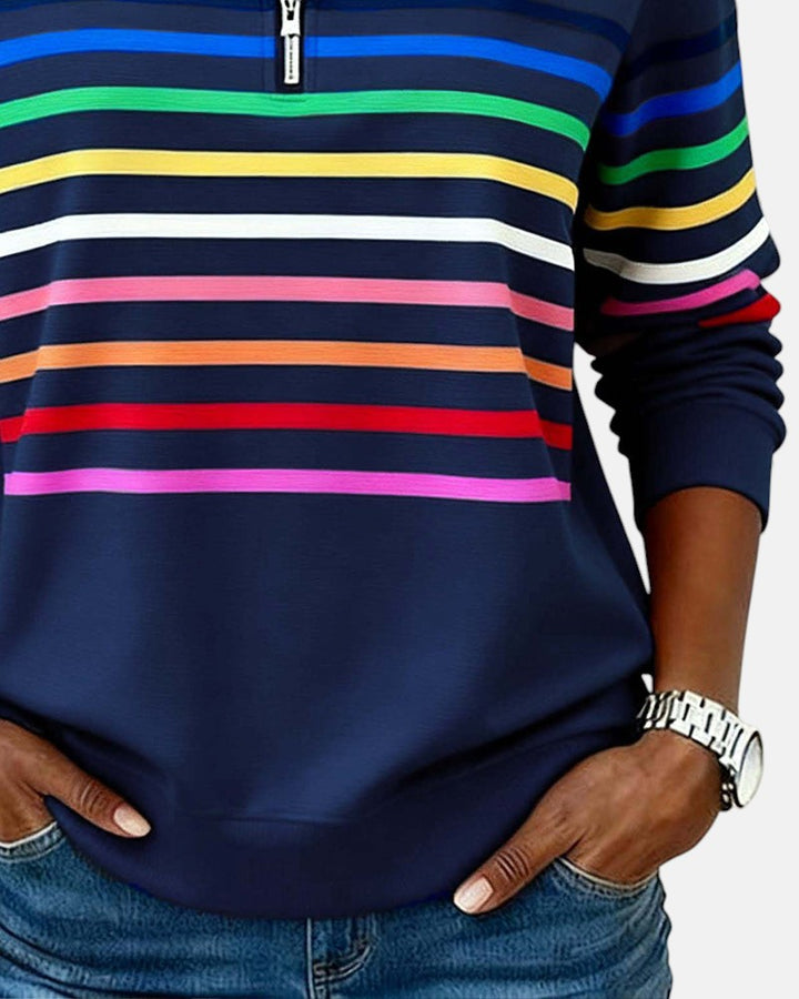 Vienna | Regenbogen gestreifter Zip-Sweatshirt