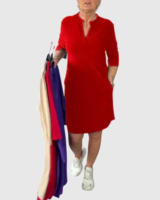 Clara | Schlichtes V-Ausschnitt Kleid