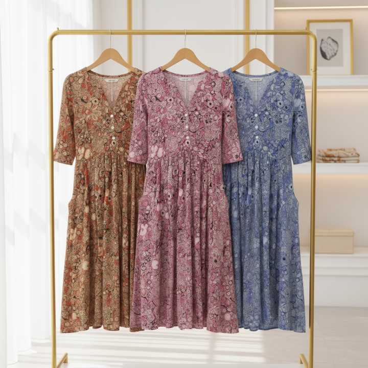 Harlow | Anmutiges V-Ausschnitt Eleganz Midikleid