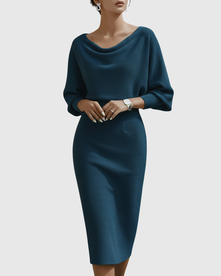 Ismeria | Weißes Drapiertes Batwing Midi-Kleid