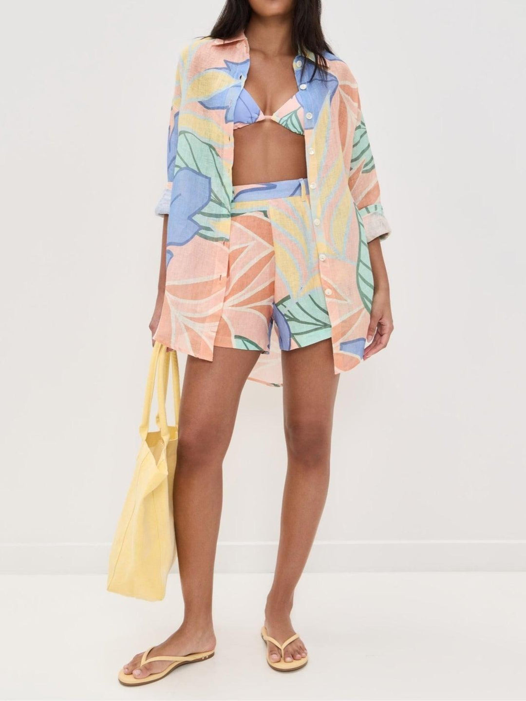 Amandine | Tropisches Blatt-Print Kurzset