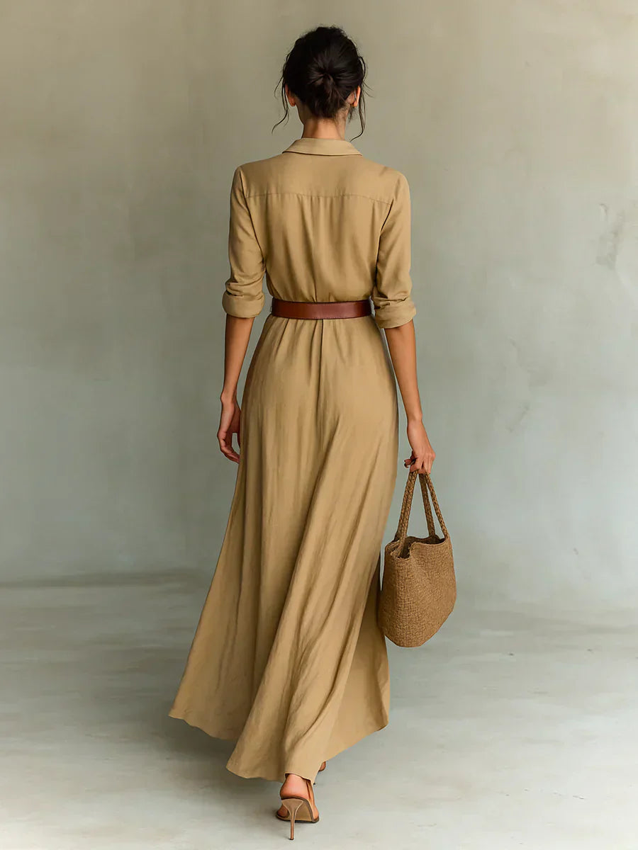 Camille™ | Maxikleid mit Revers und Taillengürtel