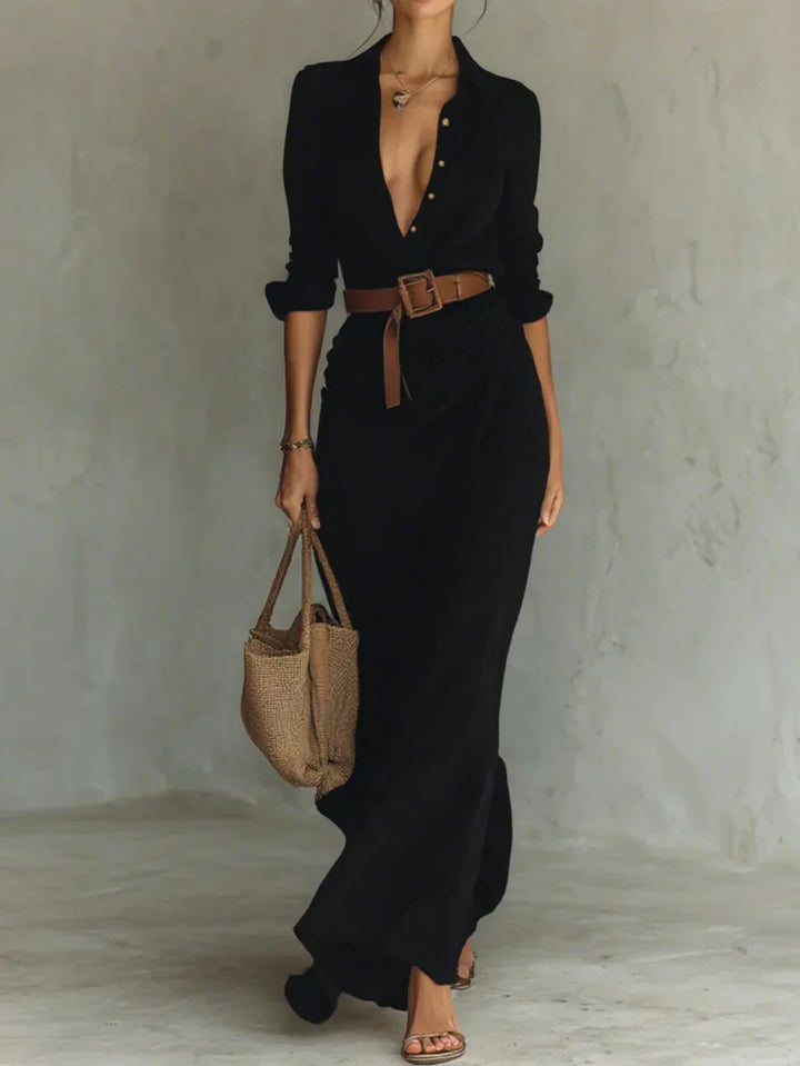 Camille™ | Maxikleid mit Revers und Taillengürtel