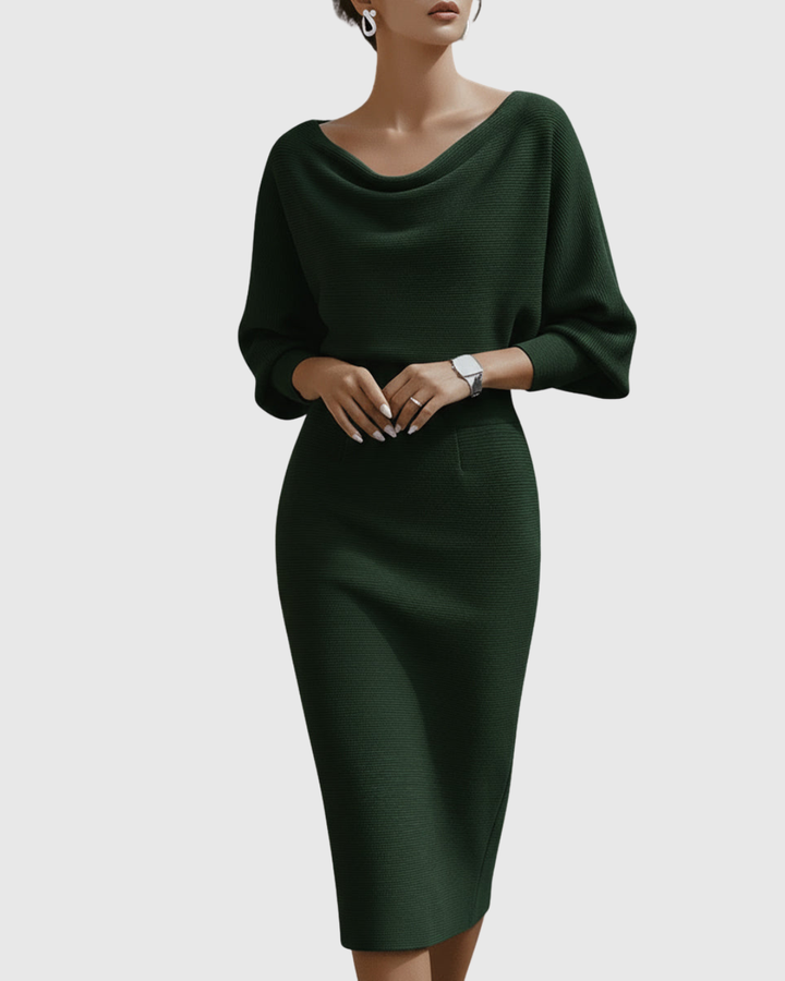 Ismeria | Weißes Drapiertes Batwing Midi-Kleid