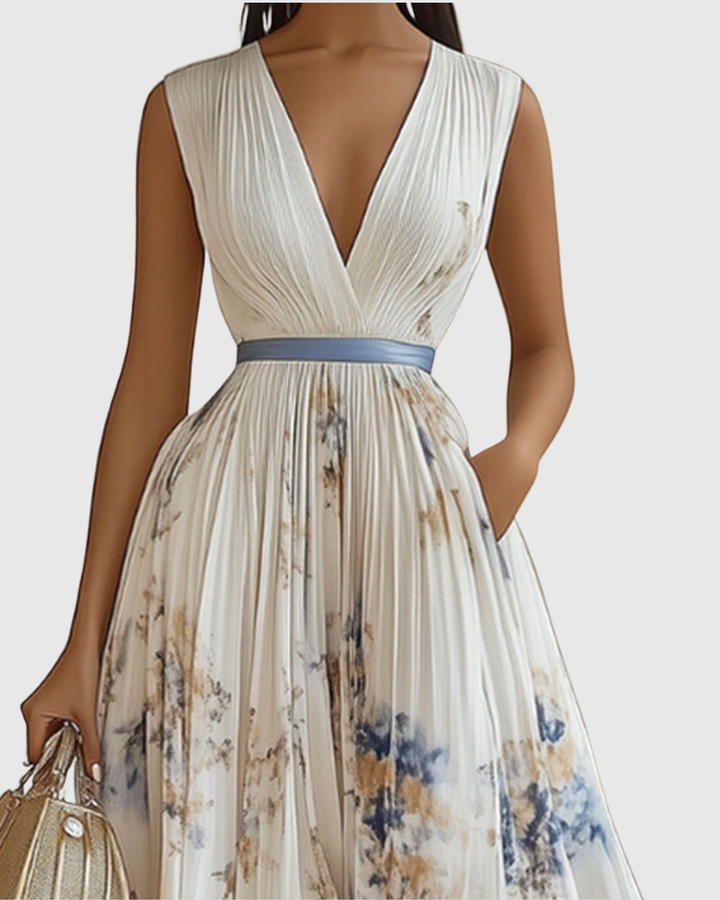 Rowella | Elegantes, plissiertes Maxikleid