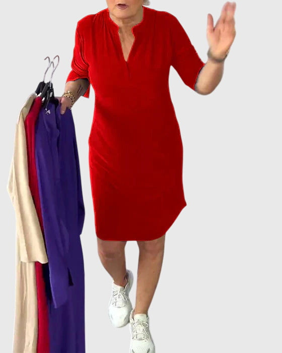 Clara | Schlichtes V-Ausschnitt Kleid