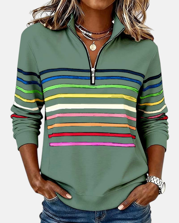 Vienna | Regenbogen gestreifter Zip-Sweatshirt