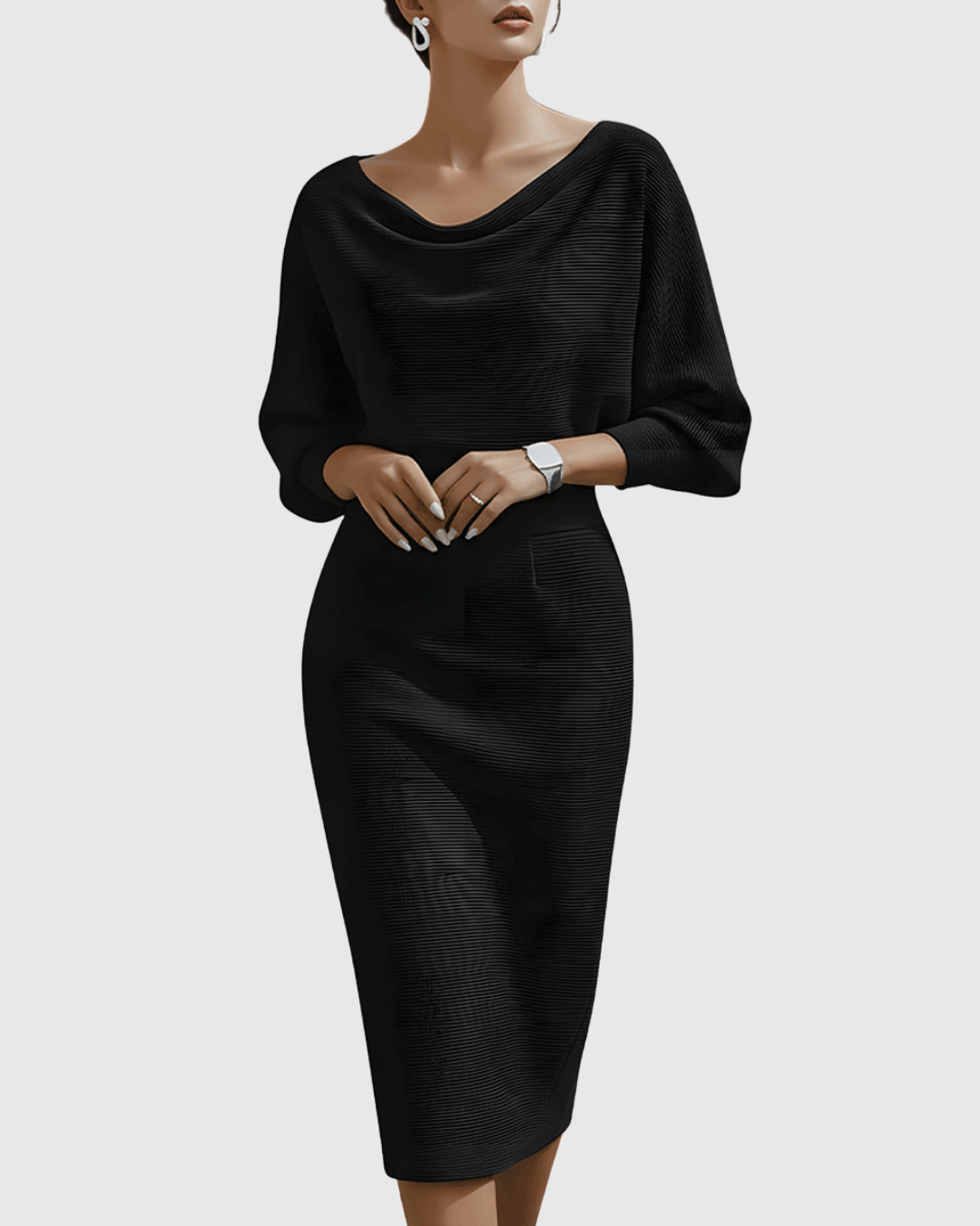 Ismeria | Weißes Drapiertes Batwing Midi Kleid