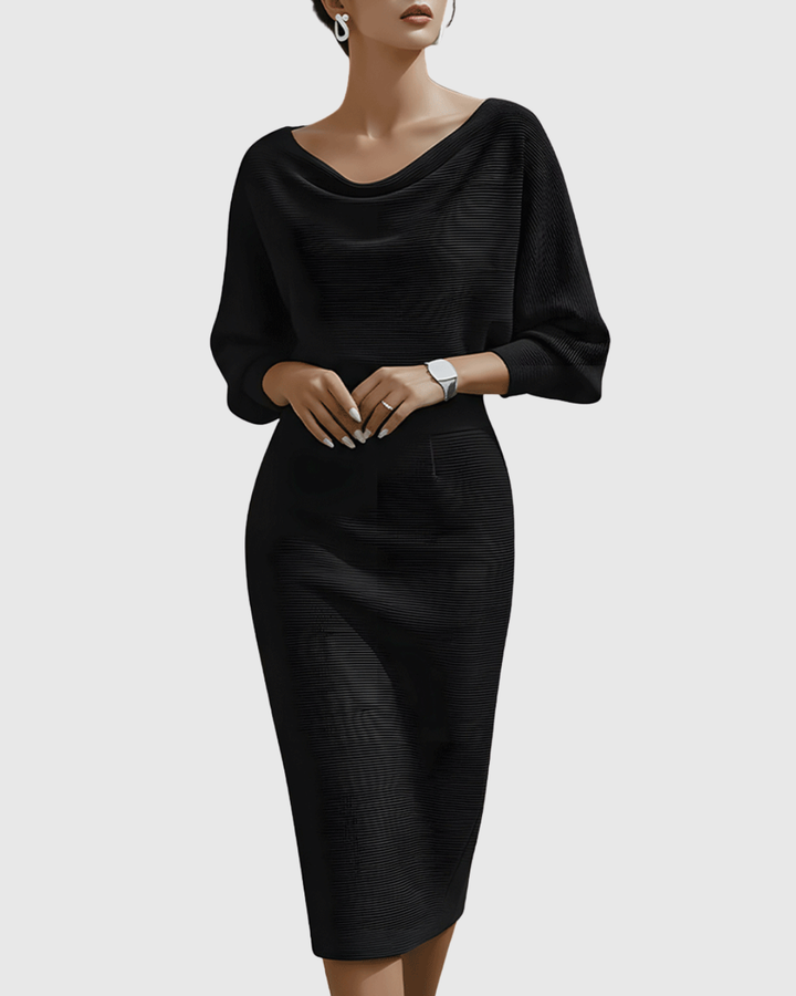 Ismeria | Weißes Drapiertes Batwing Midi Kleid