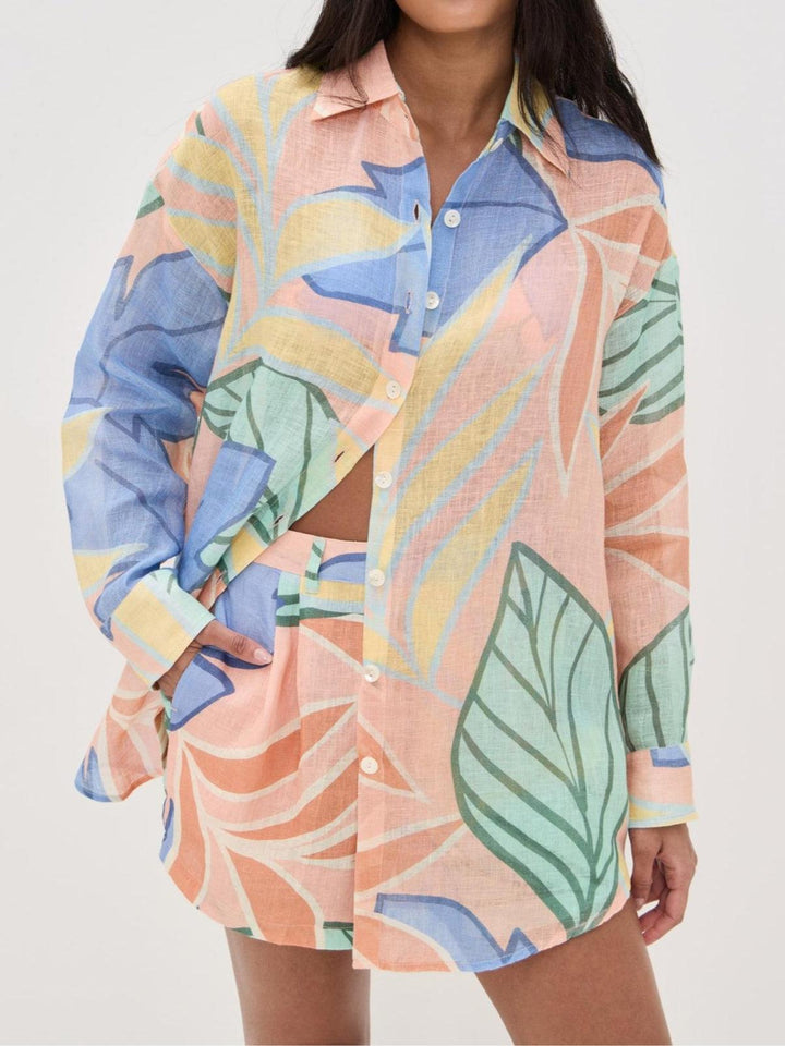 Amandine | Tropisches Blatt-Print Kurzset