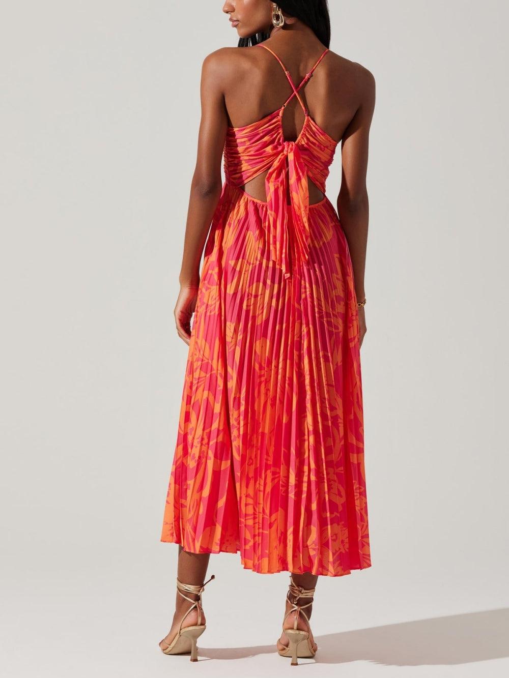 Heather | Küsten-Chic Elegantes Floral-Druck Falten Midi Kleid Kollektion