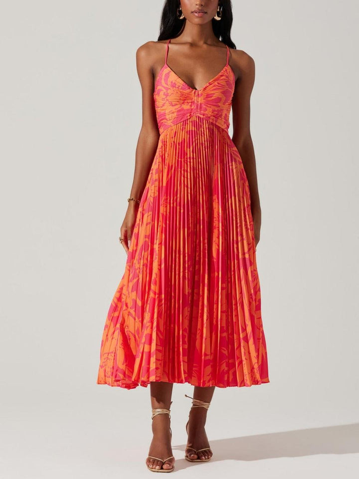 Heather | Küsten-Chic Elegantes Floral-Druck Falten Midi Kleid Kollektion