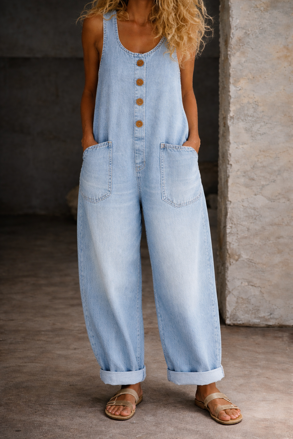 Sadie | Vintage gewaschene Baumwoll-Denim-Latzhose