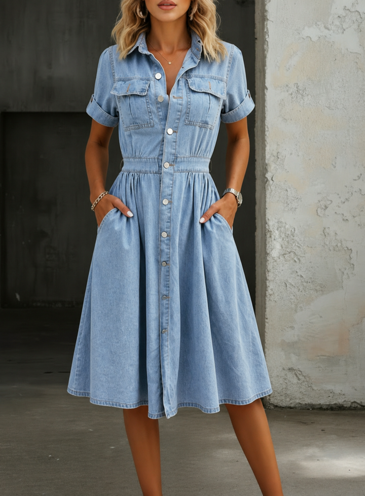 Deborah | Kurzärmeliges Denim-Kleid