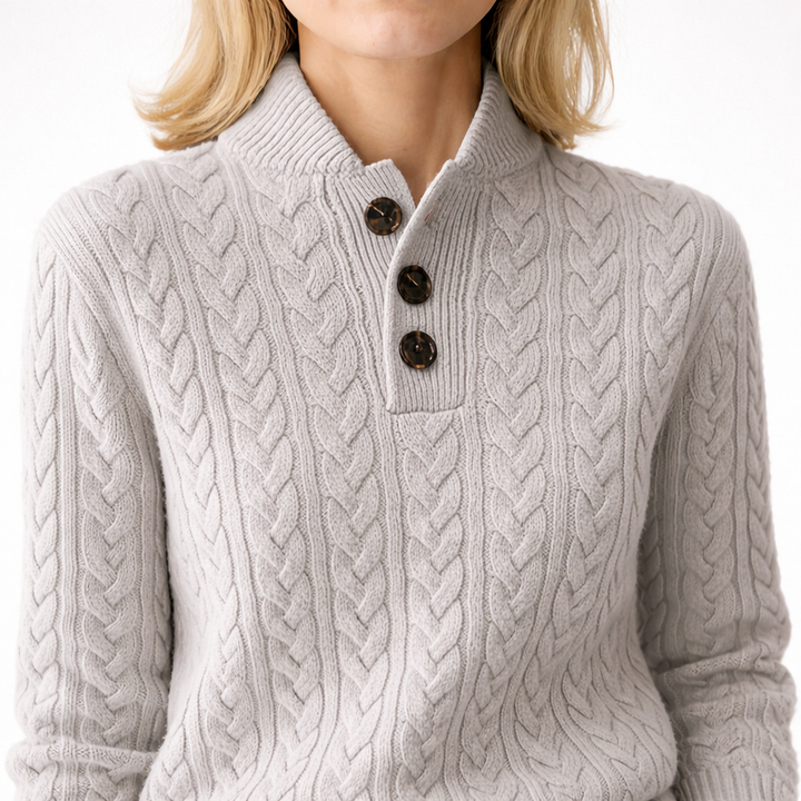 Eleganter Knopf Zopfstrickpullover
