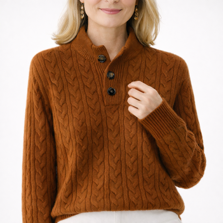 Eleganter Knopf Zopfstrickpullover