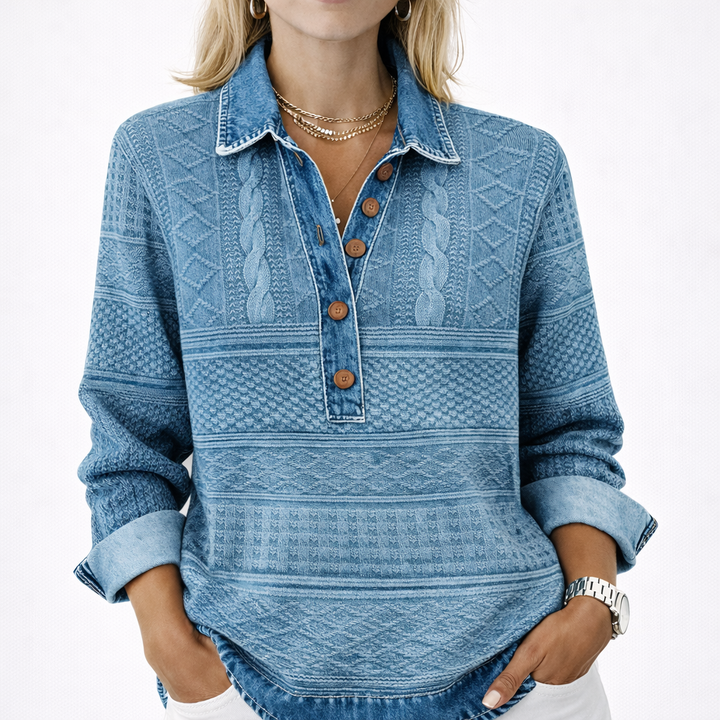 Sanfte Eleganz Denim Strickpullover
