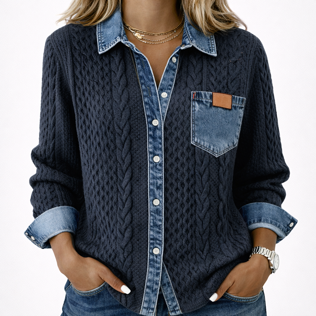 Eleganter Denim Knopfstrickpullover