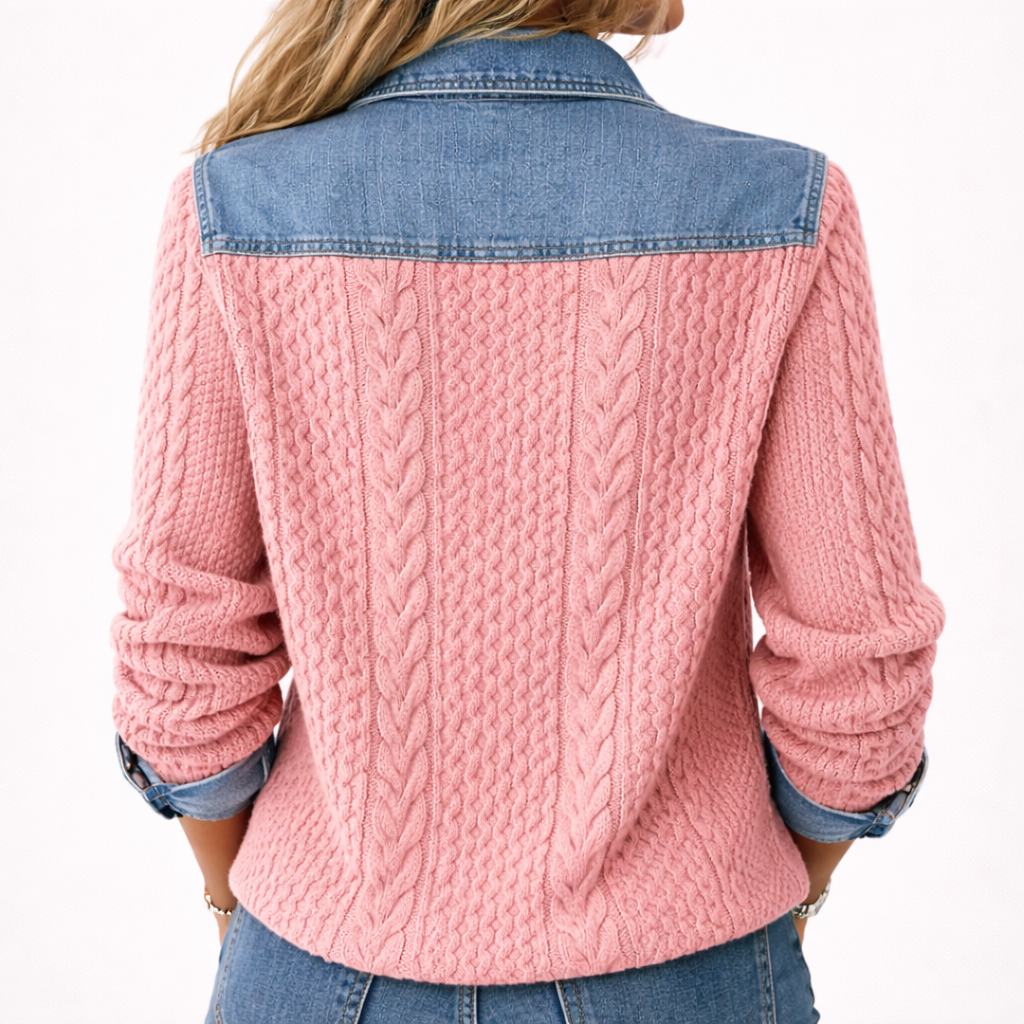 Eleganter Denim Knopfstrickpullover