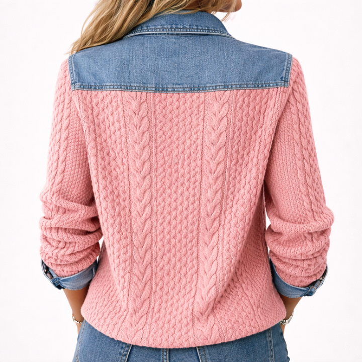 Eleganter Denim Knopfstrickpullover