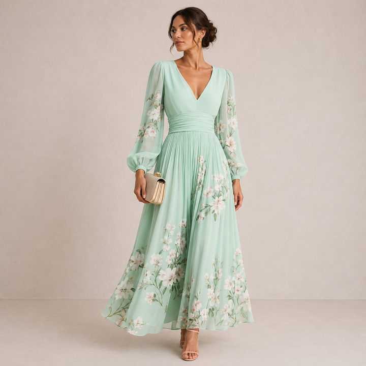 VENIRA | Midi Kleid mit floralem Muster in Grün