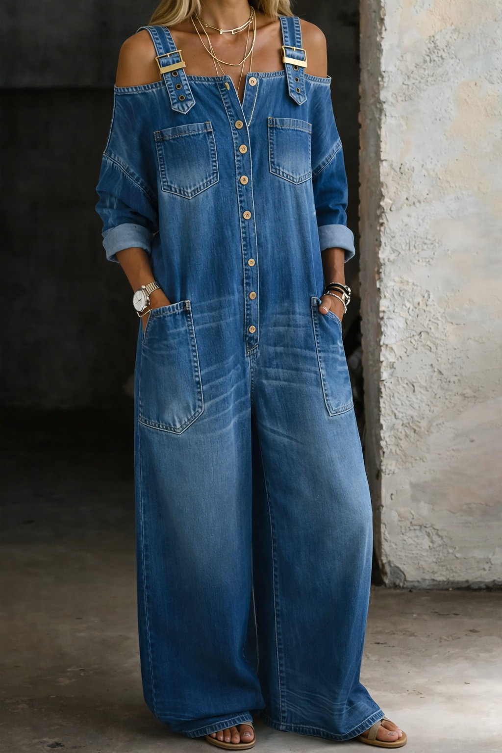 Sophia | Denim Overall mit Freiliegenden Schultern