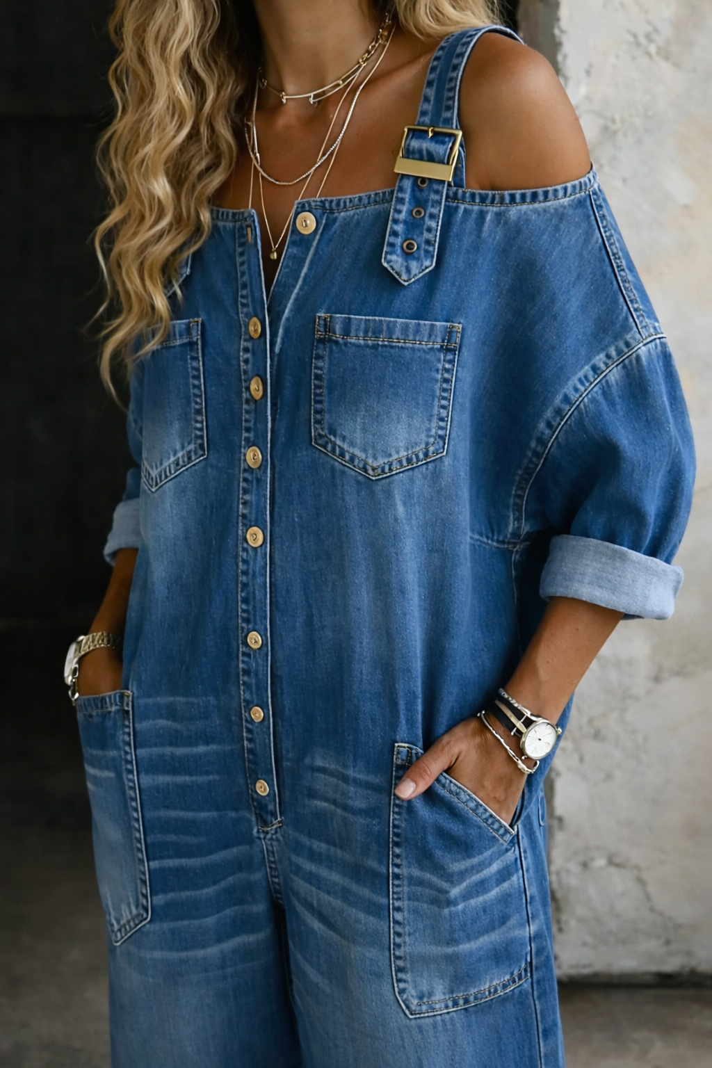 Sophia | Denim Overall mit Freiliegenden Schultern