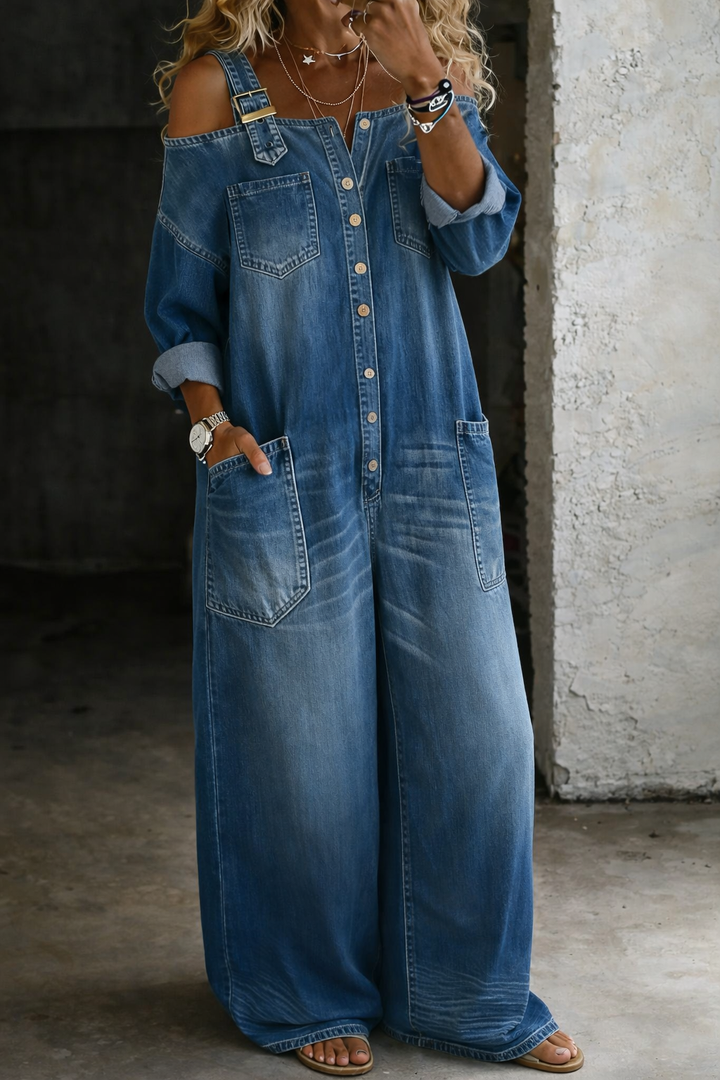 Sophia | Denim Overall mit Freiliegenden Schultern
