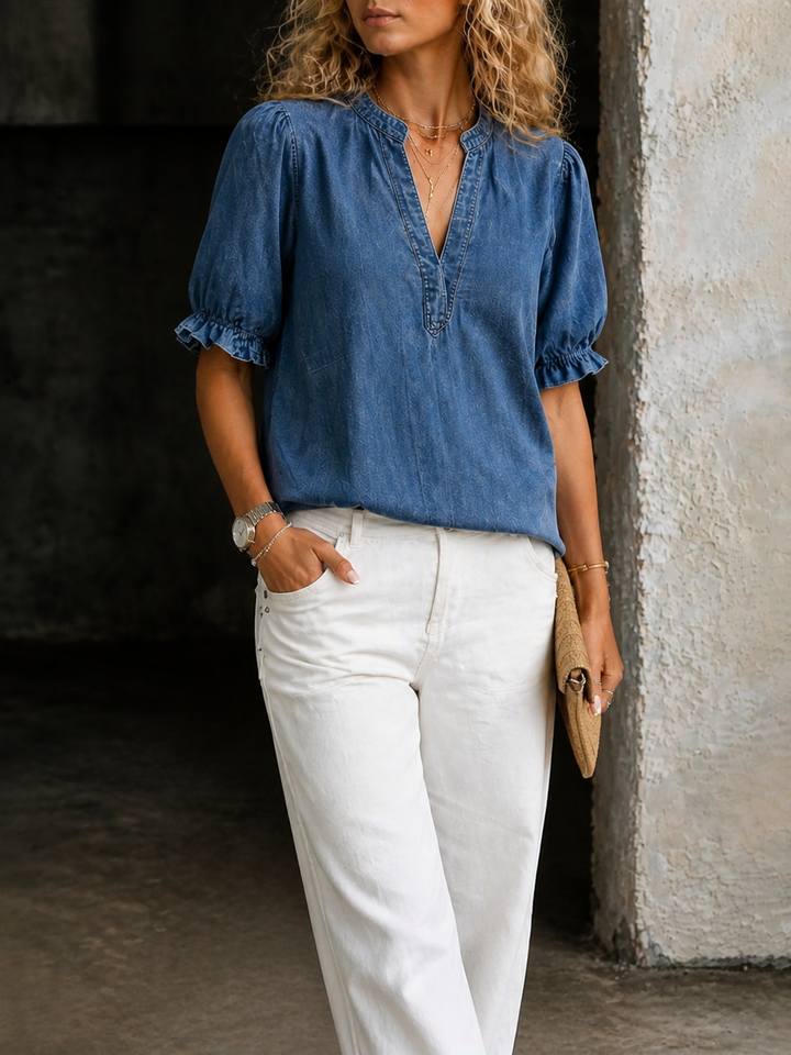 Ashley | Vintage V-Ausschnitt Denim-Essential