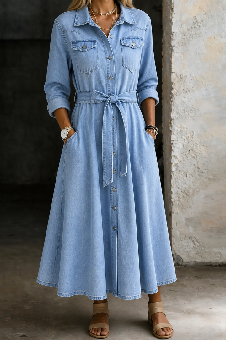 Luna | Langärmliges Denim-Kleid