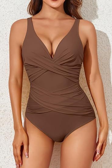 Sculpting Badeanzug für Frauen – Drapierter V-Ausschnitt, Slimming-Effekt