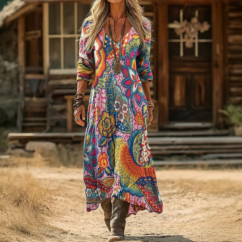 Evelyn | Vintage-inspiriertes langärmliges Freizeitkleid