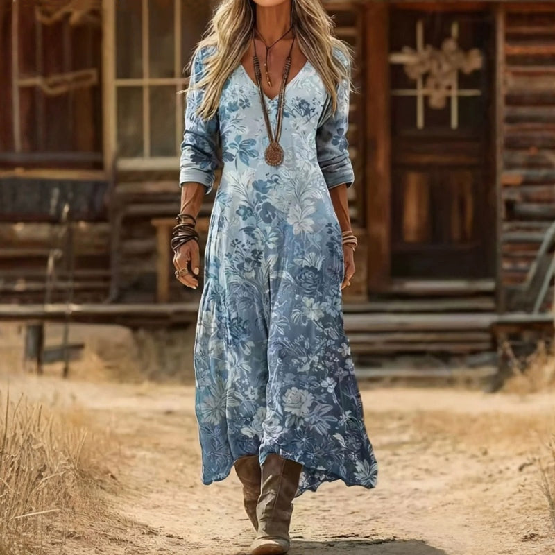 Evelyn | Vintage-inspiriertes lässiges Kleid mit langen Ärmeln