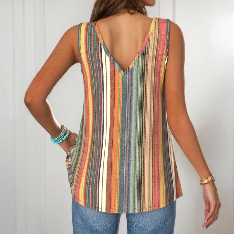 Isaline™ | Gestreifter, mehrfarbiger Tanktop mit V-Ausschnitt