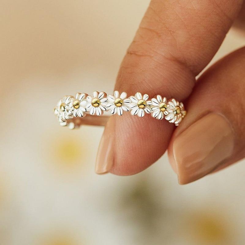Verstellbarer Silberring mit Margerite